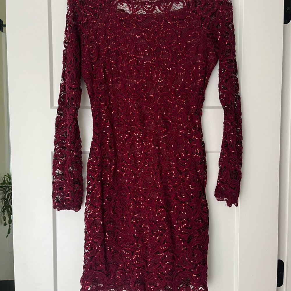 Sequin Hearts Red Long Sleeve Bodycon Dress